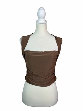 Rolla Coster Women’s XL Brown Ruched Cutout Crop Top Y2K Stretch Sleeveless
